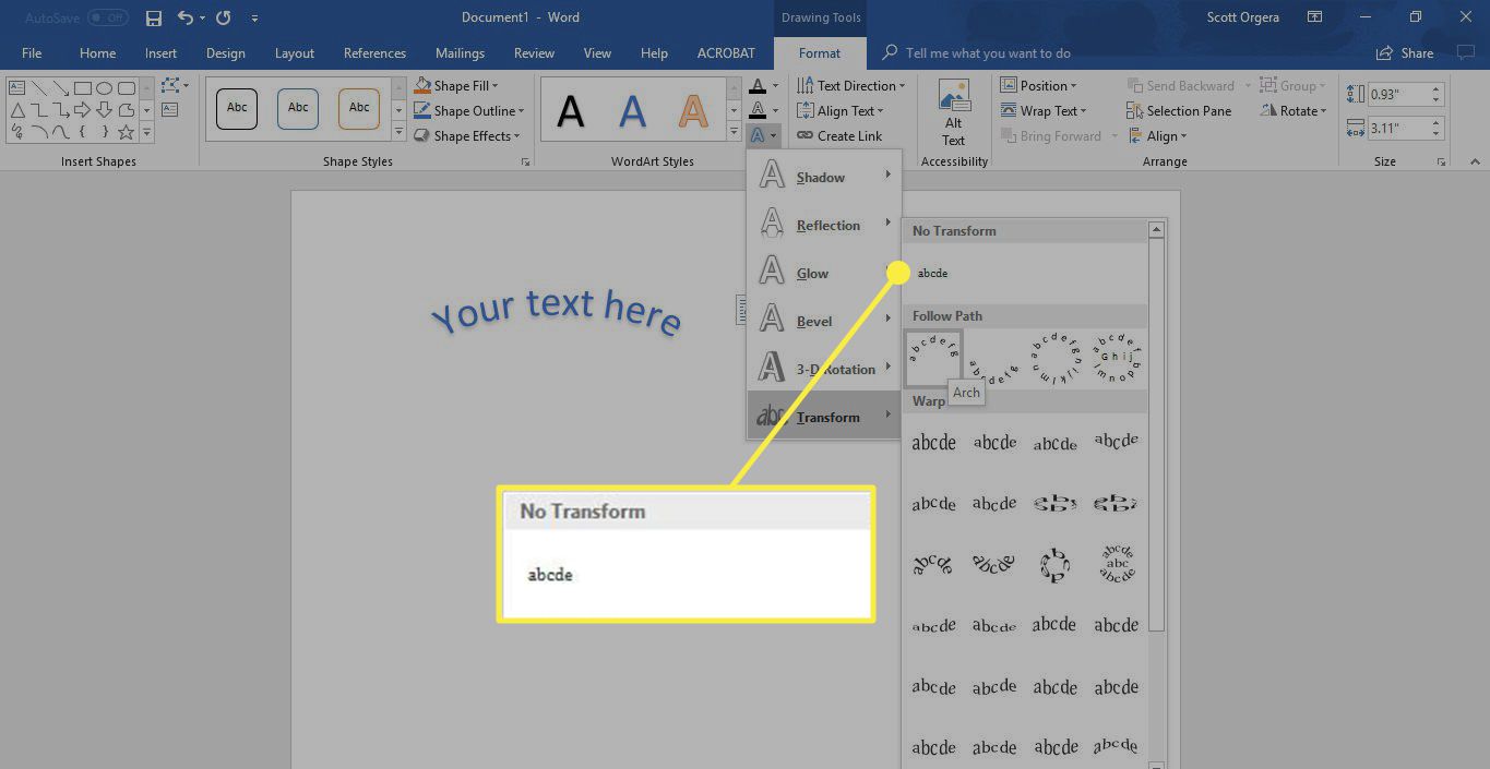 rotate text in microsoft work 2011 for mac